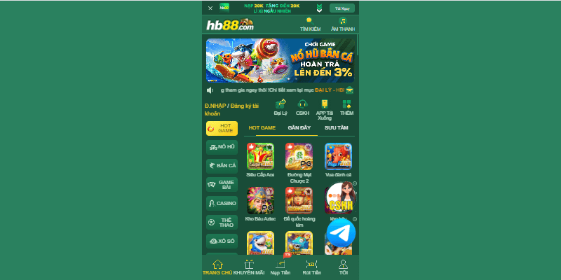 Giao diện HB88 thân thiện, dễ thao tác